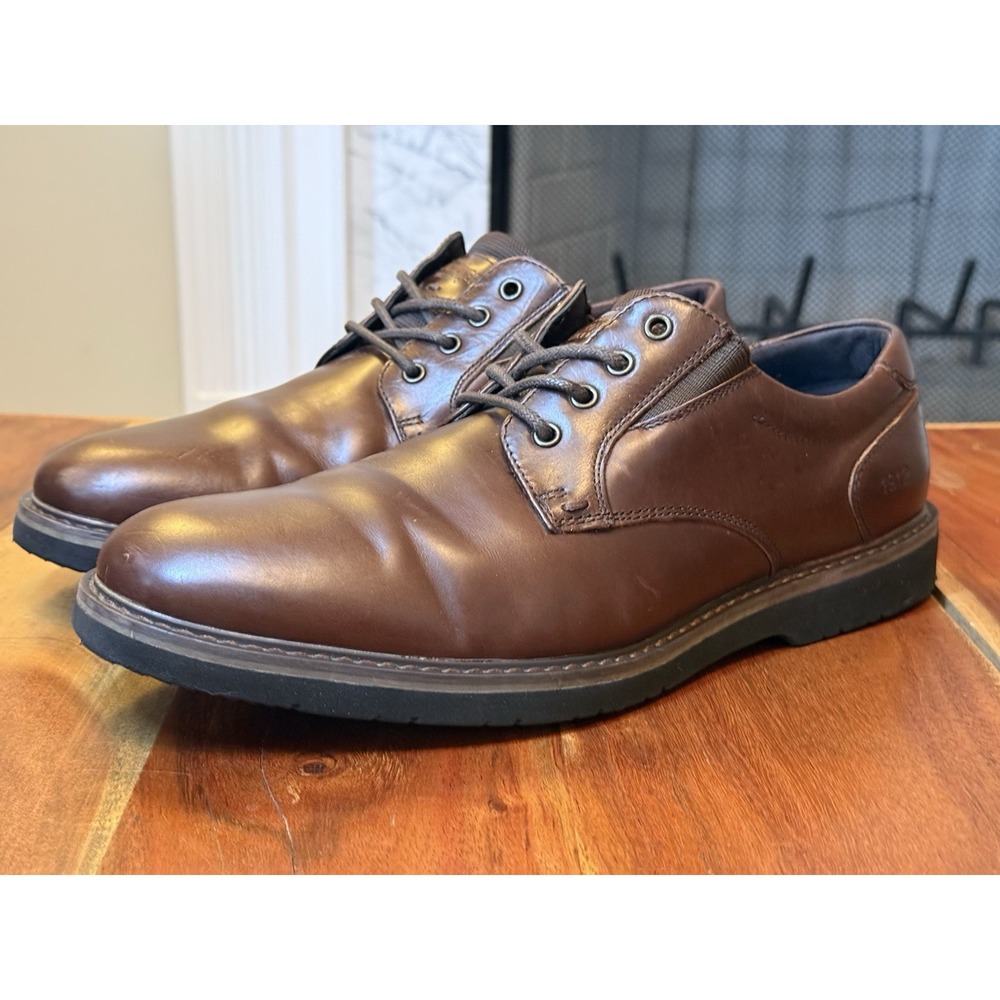 Nunn Bush Mens Size 9.5 Denali Plain Toe Shoes Comfort Gel Oxford Brown Leather